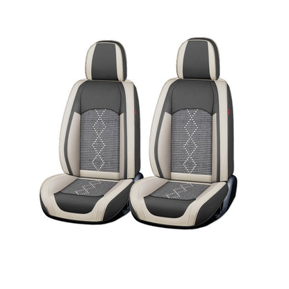 Huse auto premium 5 locuri Carguard Deluxe piele ecologică perforată și textil - gri deschis - gri închis