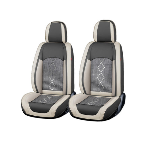 Huse auto premium 5 locuri Carguard Deluxe piele ecologică perforată și textil - gri deschis - gri închis