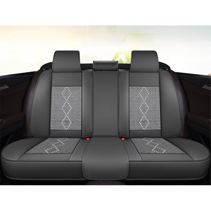 Huse auto premium 5 locuri Carguard Deluxe piele ecologică perforată și textil - negru - alb