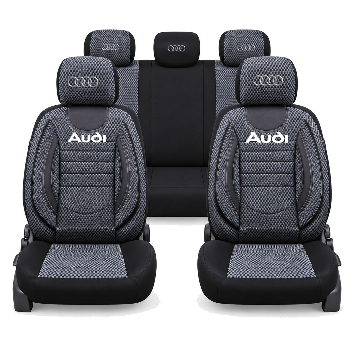 Set Huse Scaune Universale City, Gri cu Negru Personalizate cu Audi