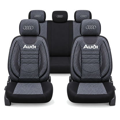 Set Huse Scaune Universale City, Gri cu Negru Personalizate cu Audi