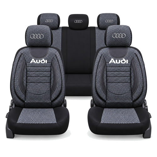Set Huse Scaune Universale City, Gri cu Negru Personalizate cu Audi