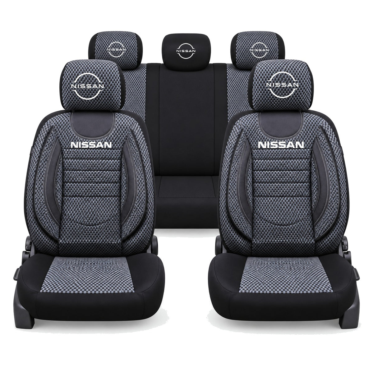 Set Huse Scaune Universale City, Gri cu Negru Personalizate cu Nissan Logo Nou