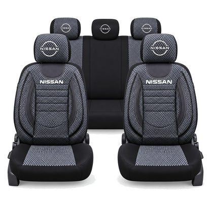 Set Huse Scaune Universale City, Gri cu Negru Personalizate cu Nissan Logo Nou