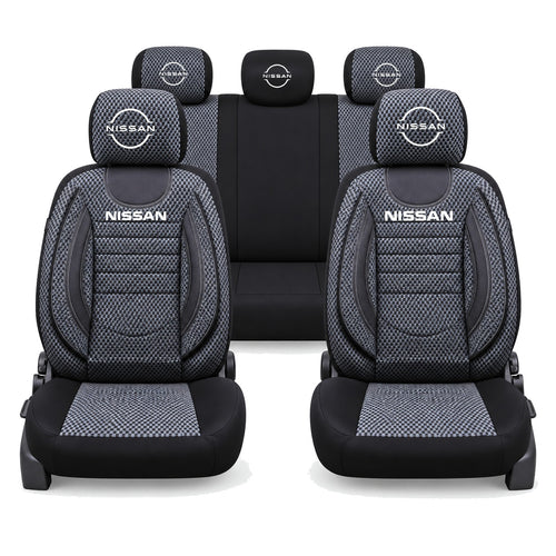 Set Huse Scaune Universale City, Gri cu Negru Personalizate cu Nissan Logo Nou