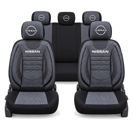 Set Huse Scaune Universale City, Gri cu Negru Personalizate cu Nissan Logo Nou