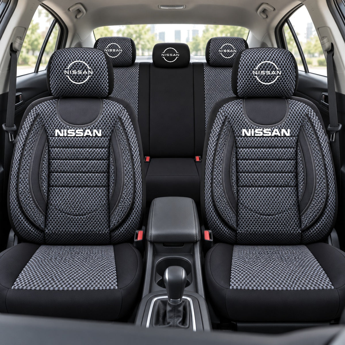 Set Huse Scaune Universale City, Gri cu Negru Personalizate cu Nissan Logo Nou