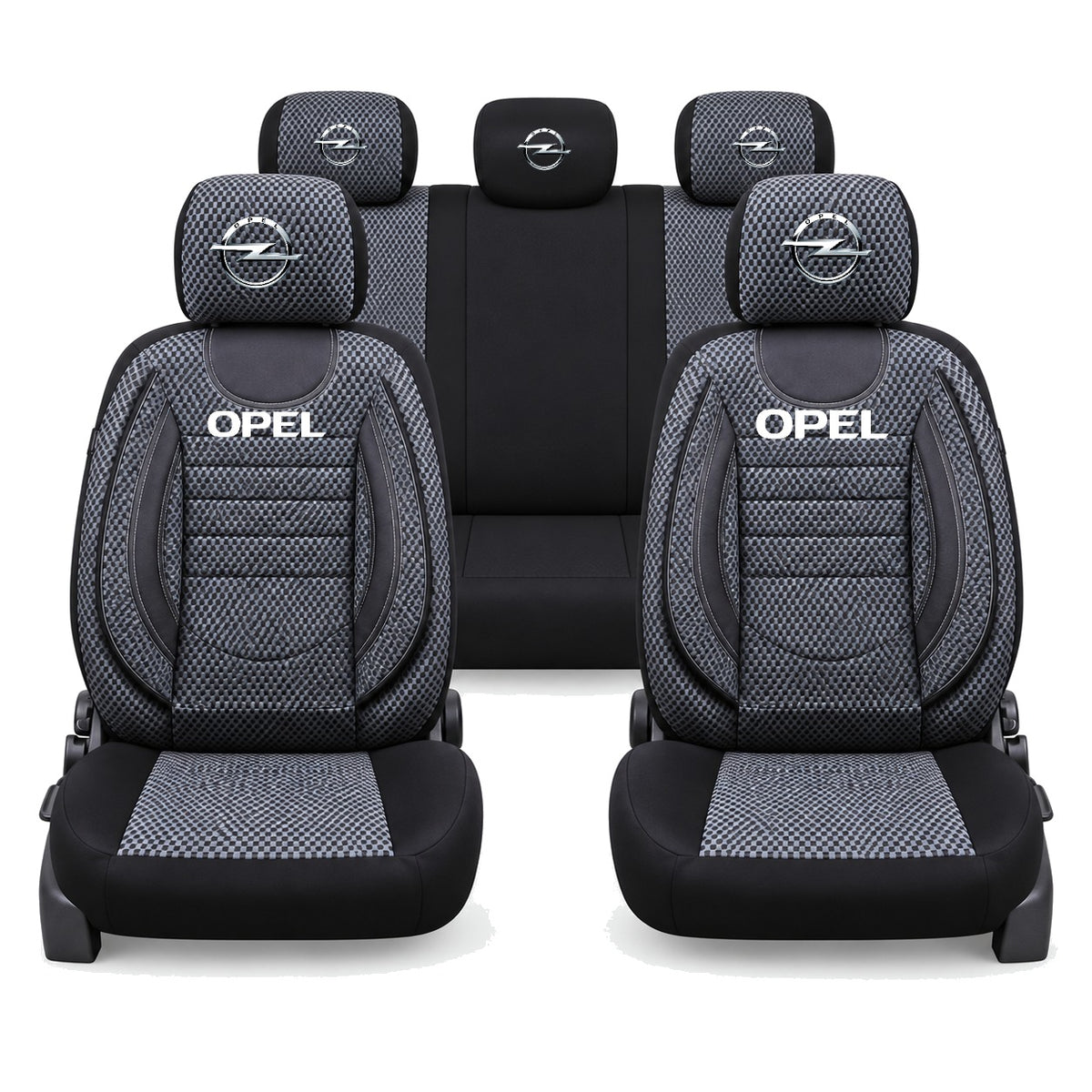 Set Huse Scaune Universale City, Gri cu Negru Personalizate cu Opel