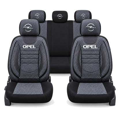 Set Huse Scaune Universale City, Gri cu Negru Personalizate cu Opel