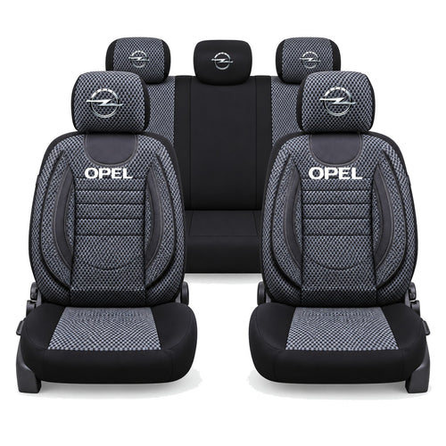 Set Huse Scaune Universale City, Gri cu Negru Personalizate cu Opel
