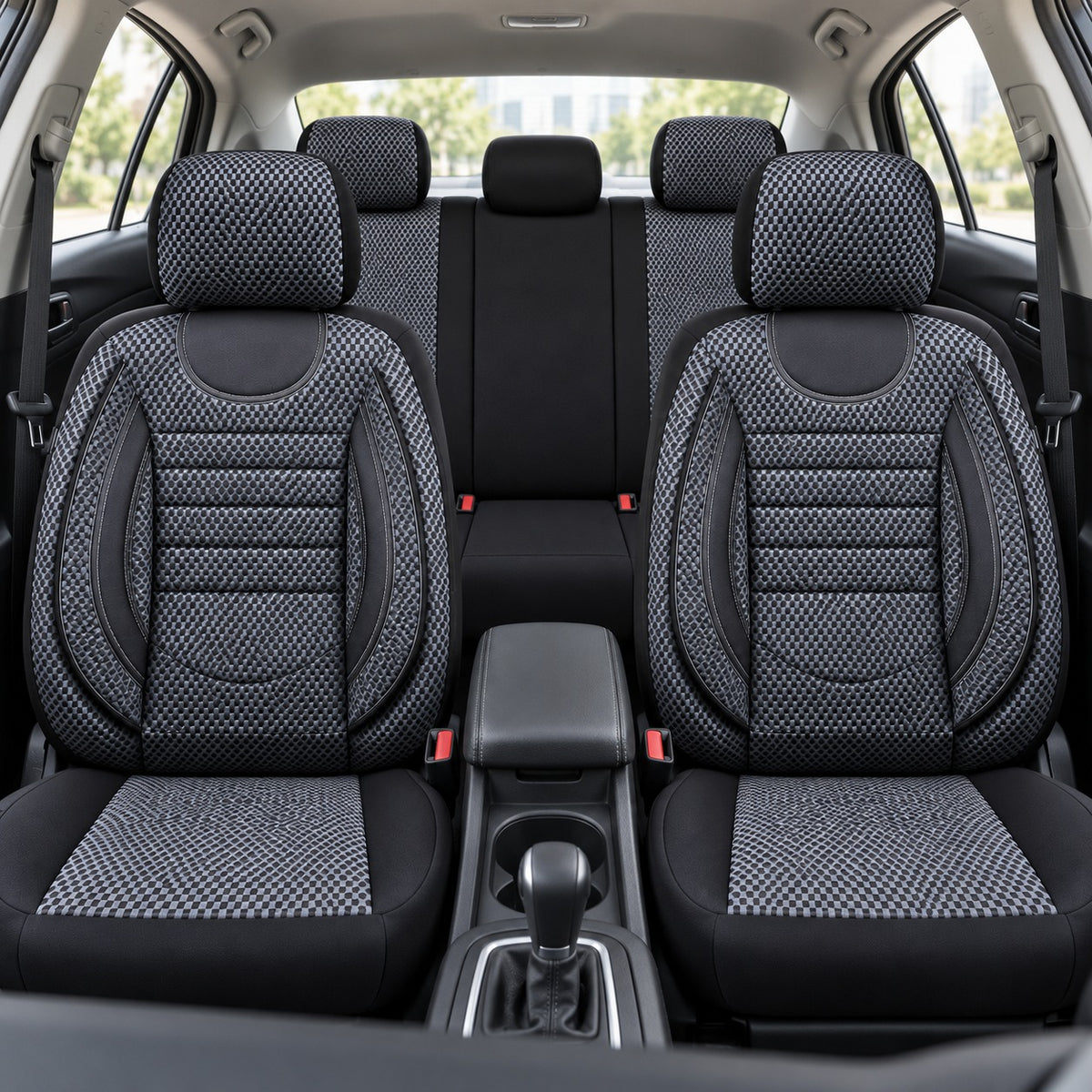 Set Huse Scaune Universale City, Gri cu Negru Personalizate cu Opel
