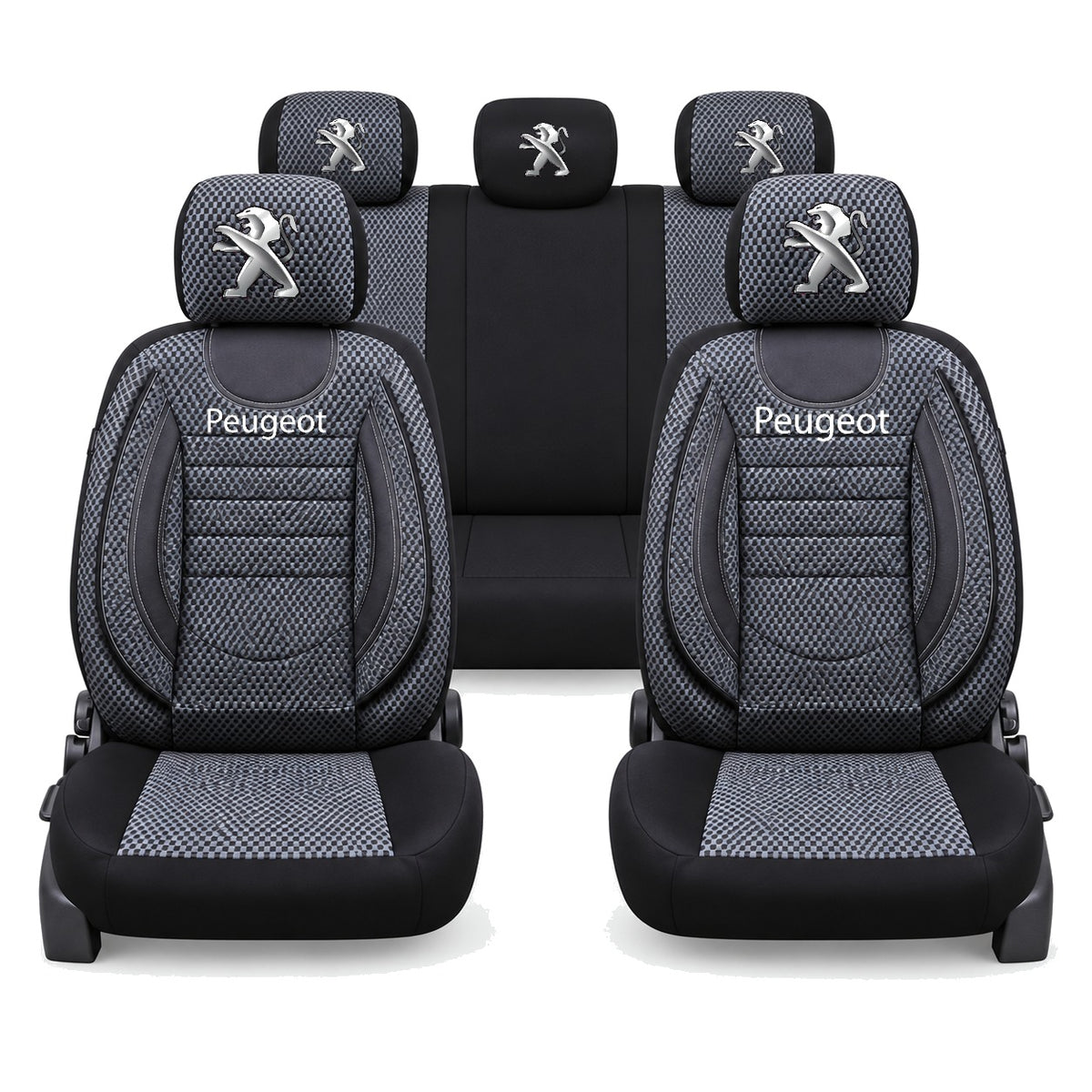 Set Huse Scaune Universale City, Gri cu Negru Personalizate cu Peugeot