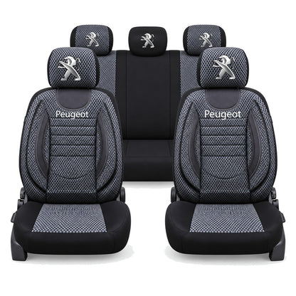 Set Huse Scaune Universale City, Gri cu Negru Personalizate cu Peugeot