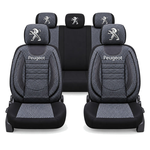 Set Huse Scaune Universale City, Gri cu Negru Personalizate cu Peugeot