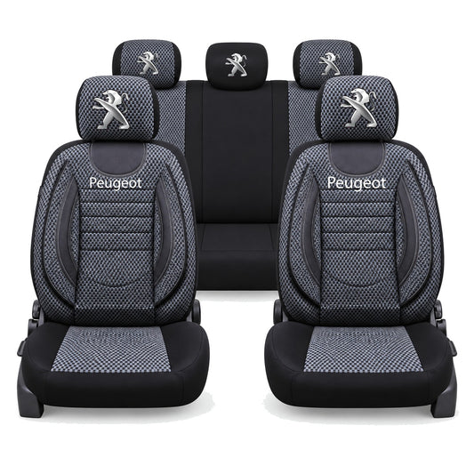 Set Huse Scaune Universale City, Gri cu Negru Personalizate cu Peugeot