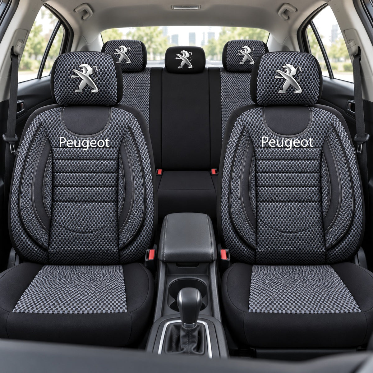 Set Huse Scaune Universale City, Gri cu Negru Personalizate cu Peugeot