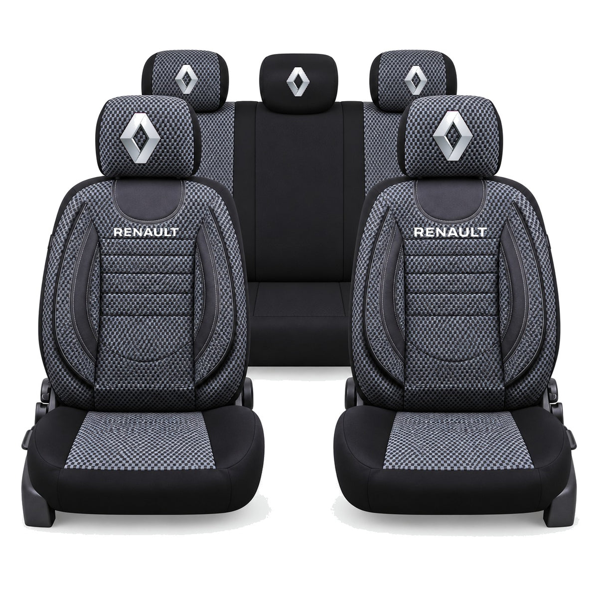 Set Huse Scaune Universale City, Gri cu Negru Personalizate cu Renault