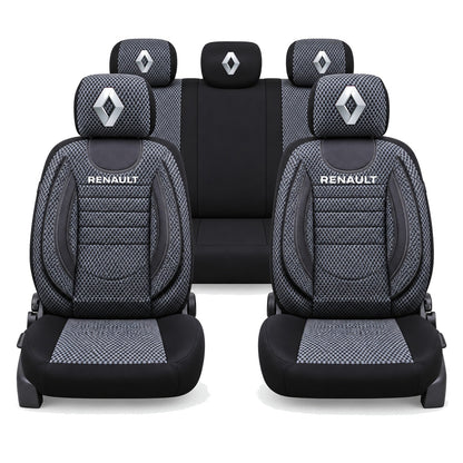 Set Huse Scaune Universale City, Gri cu Negru Personalizate cu Renault