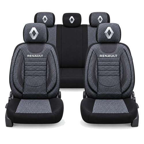 Set Huse Scaune Universale City, Gri cu Negru Personalizate cu Renault