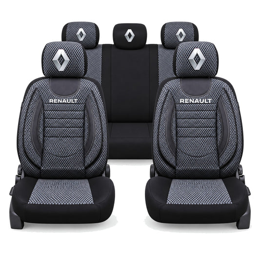 Set Huse Scaune Universale City, Gri cu Negru Personalizate cu Renault