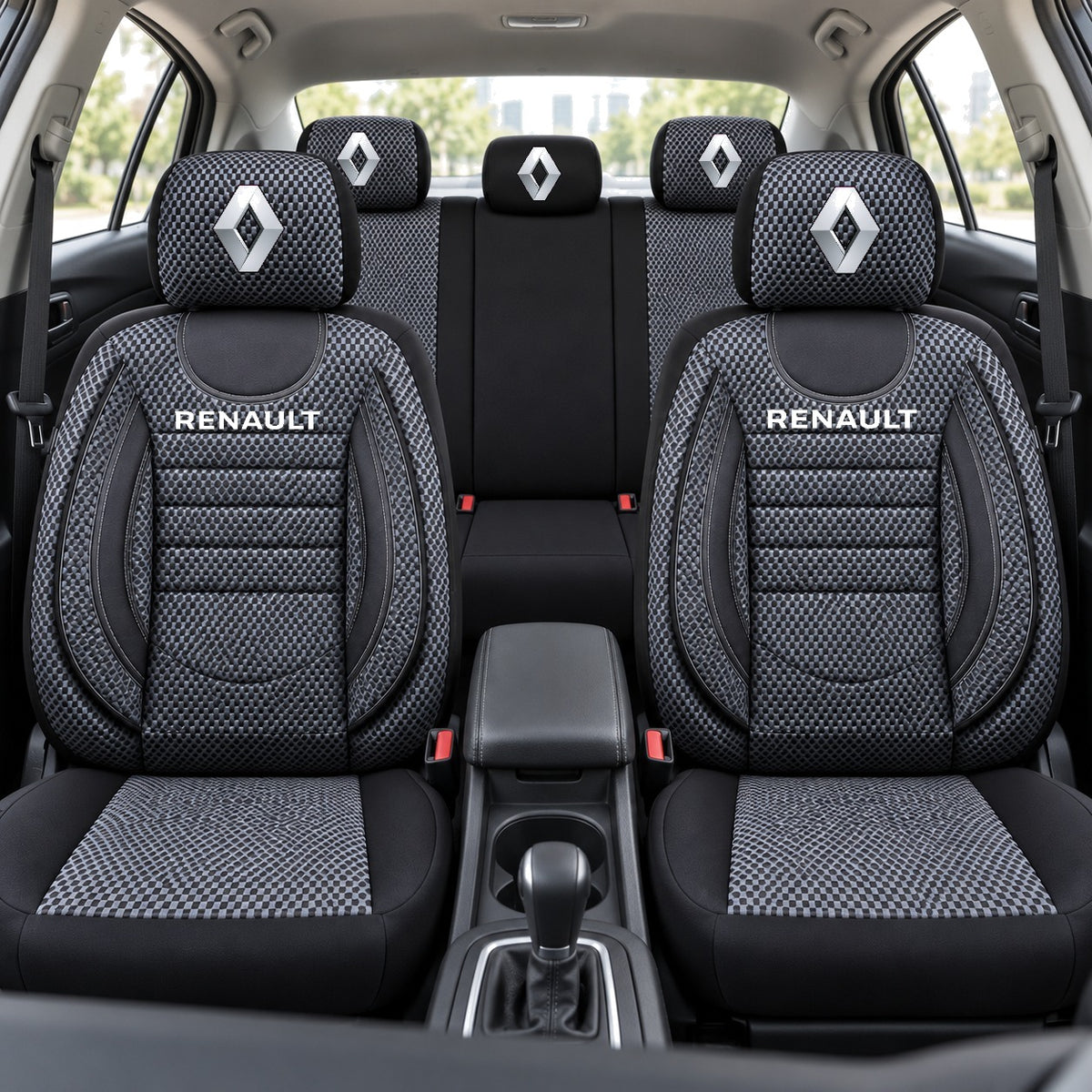 Set Huse Scaune Universale City, Gri cu Negru Personalizate cu Renault