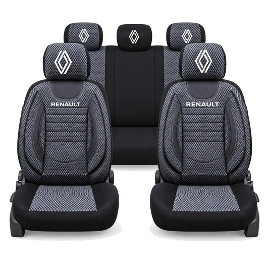 Set Huse Scaune Universale City, Gri cu Negru Personalizate cu Renault Logo Nou