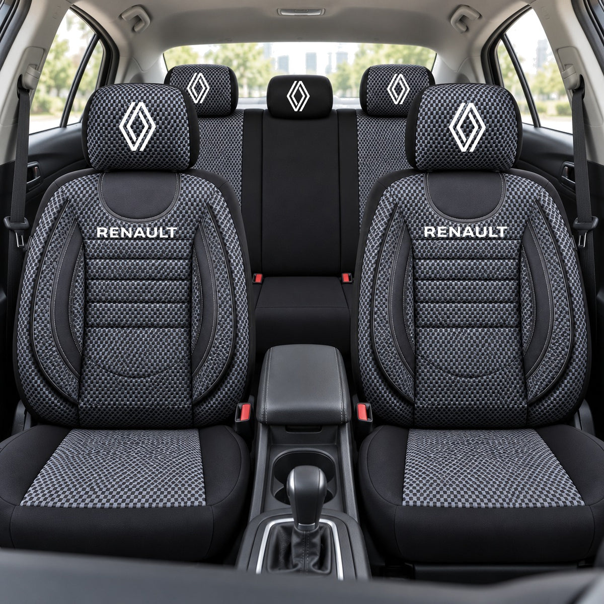 Set Huse Scaune Universale City, Gri cu Negru Personalizate cu Renault Logo Nou