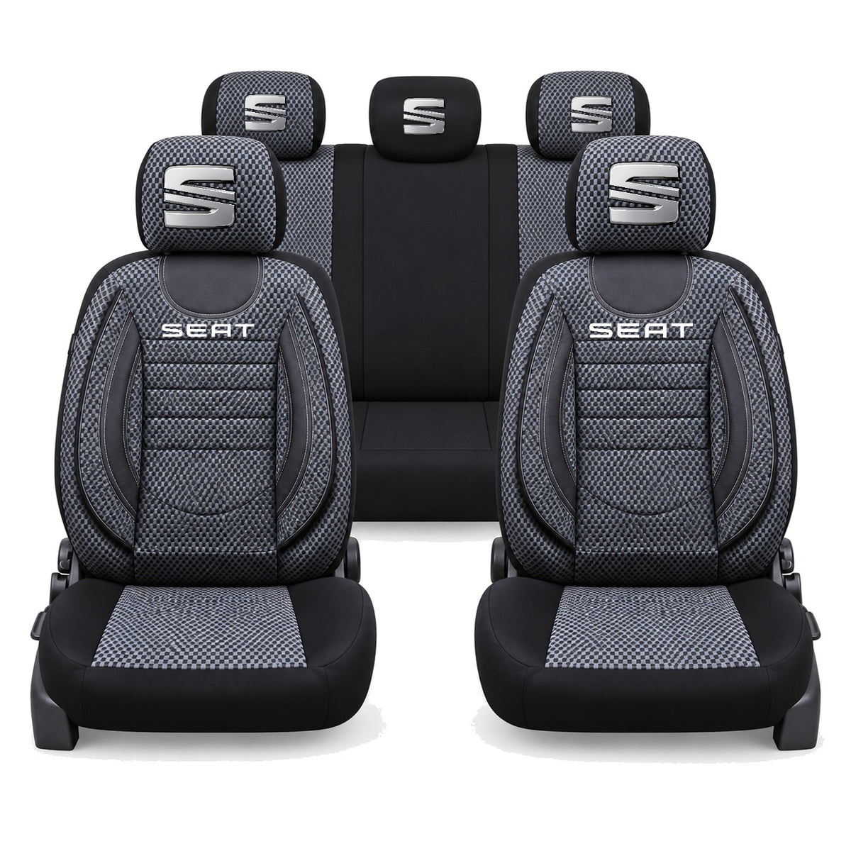 Set Huse Scaune Universale City, Gri cu Negru Personalizate cu Seat
