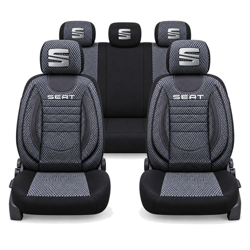 Set Huse Scaune Universale City, Gri cu Negru Personalizate cu Seat