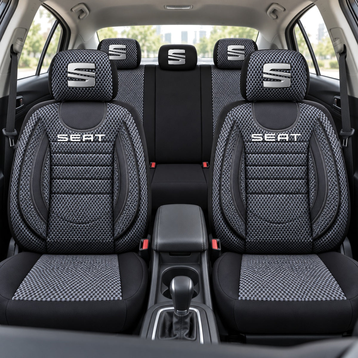 Set Huse Scaune Universale City, Gri cu Negru Personalizate cu Seat