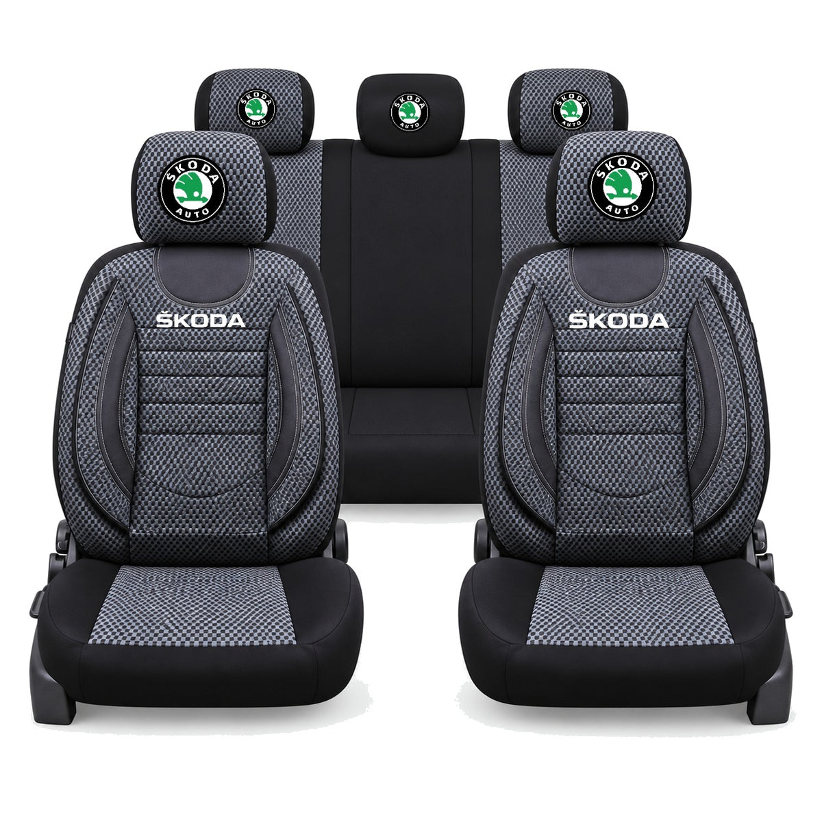 Set Huse Scaune Universale City, Gri cu Negru Personalizate cu Skoda
