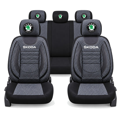 Set Huse Scaune Universale City, Gri cu Negru Personalizate cu Skoda