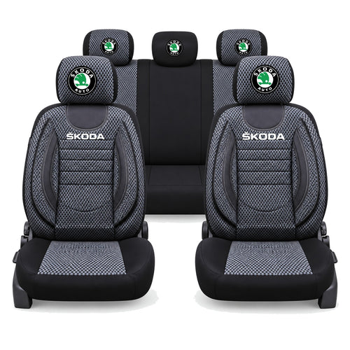 Set Huse Scaune Universale City, Gri cu Negru Personalizate cu Skoda