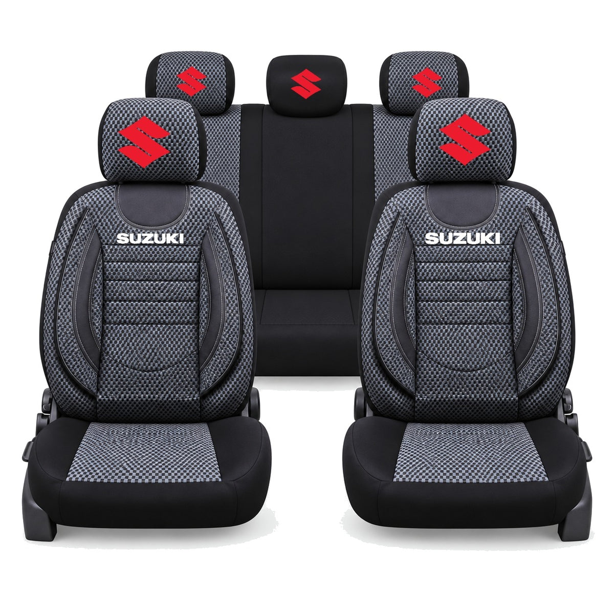 Set Huse Scaune Universale City, Gri cu Negru Personalizate cu Suzuki