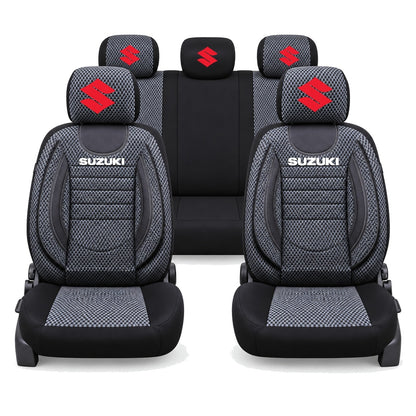 Set Huse Scaune Universale City, Gri cu Negru Personalizate cu Suzuki