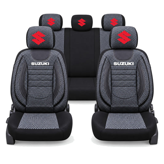 Set Huse Scaune Universale City, Gri cu Negru Personalizate cu Suzuki