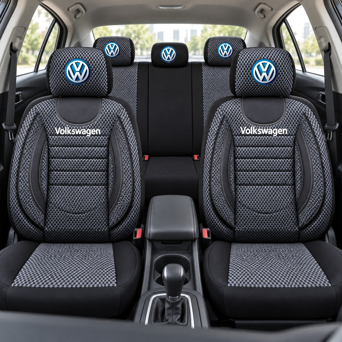 Set Huse Scaune Universale City, Gri cu Negru Personalizate cu Volkswagen