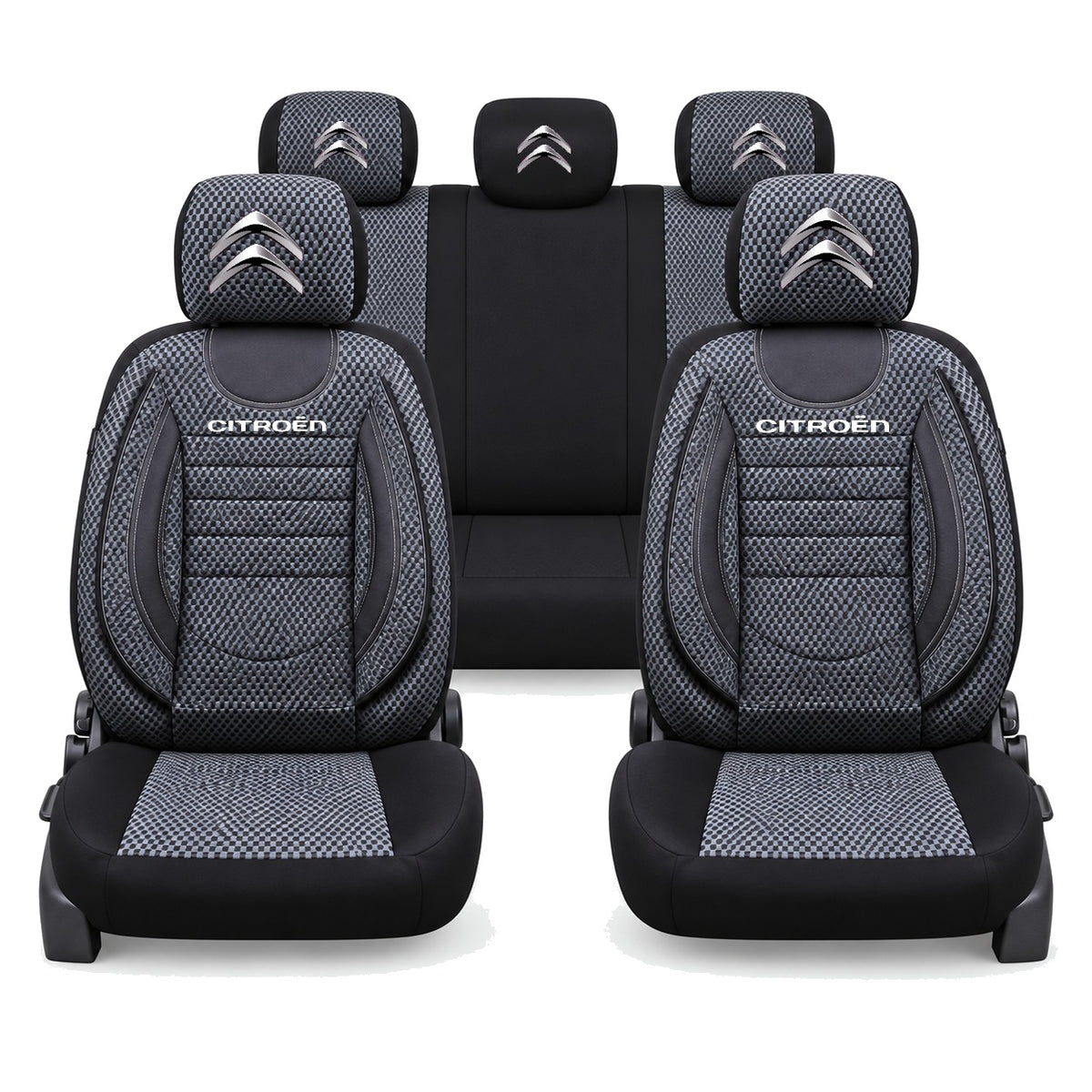 Set Huse Scaune Universale City, Gri cu Negru Personalizate cu Citroën