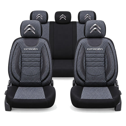 Set Huse Scaune Universale City, Gri cu Negru Personalizate cu Citroën