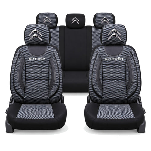 Set Huse Scaune Universale City, Gri cu Negru Personalizate cu Citroën