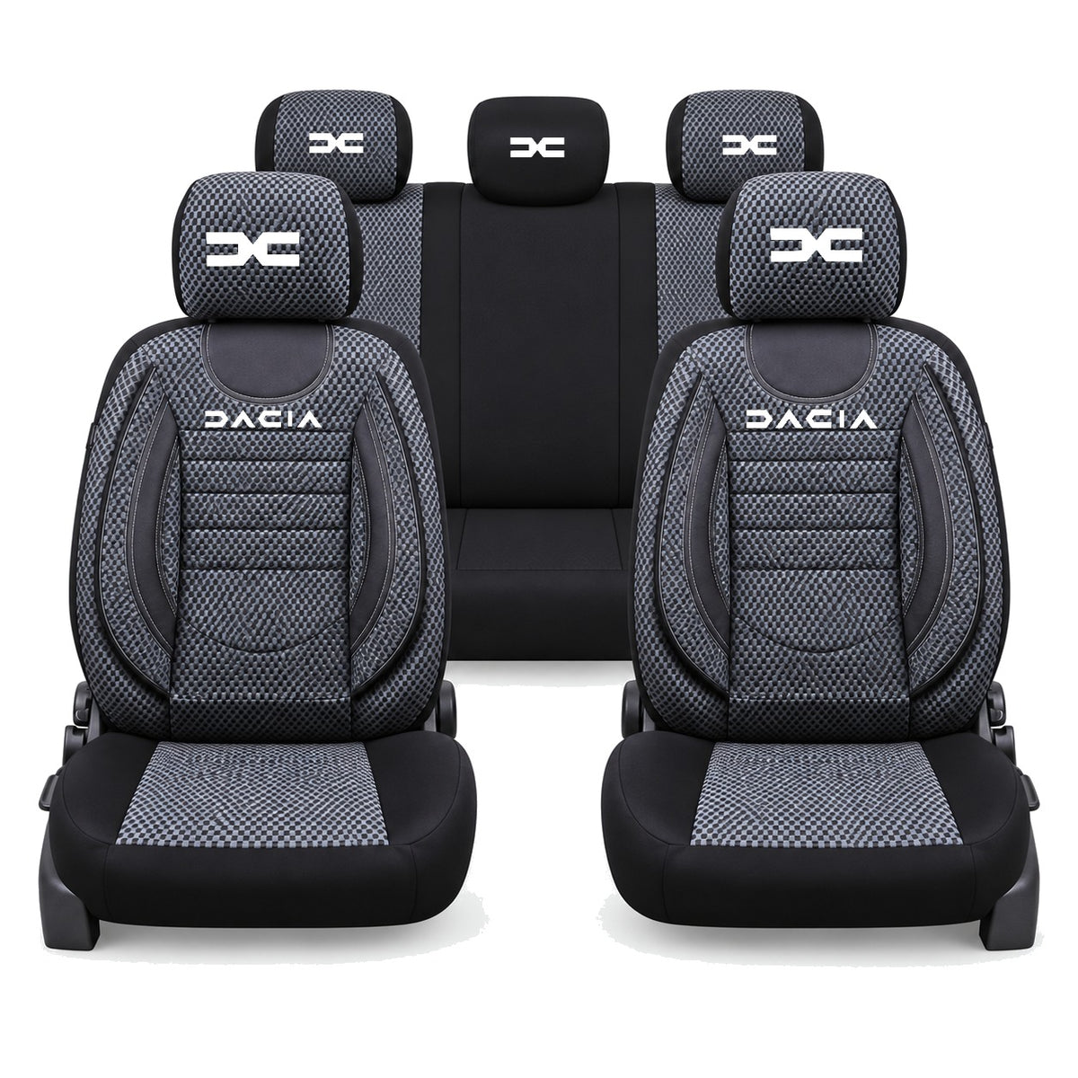 Set Huse Scaune Universale City, Gri cu Negru Personalizate cu Dacia