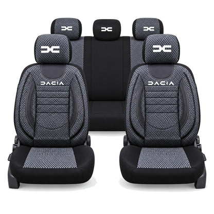 Set Huse Scaune Universale City, Gri cu Negru Personalizate cu Dacia