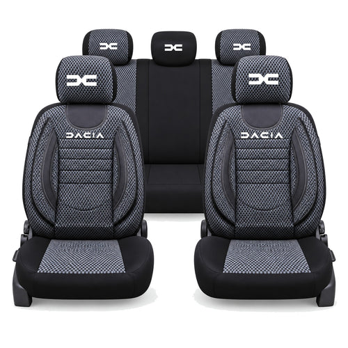 Set Huse Scaune Universale City, Gri cu Negru Personalizate cu Dacia