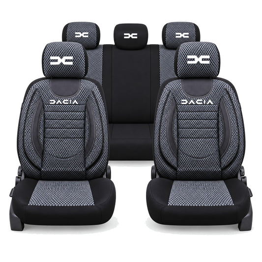 Set Huse Scaune Universale City, Gri cu Negru Personalizate cu Dacia