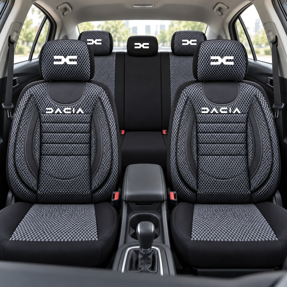Set Huse Scaune Universale City, Gri cu Negru Personalizate cu Dacia