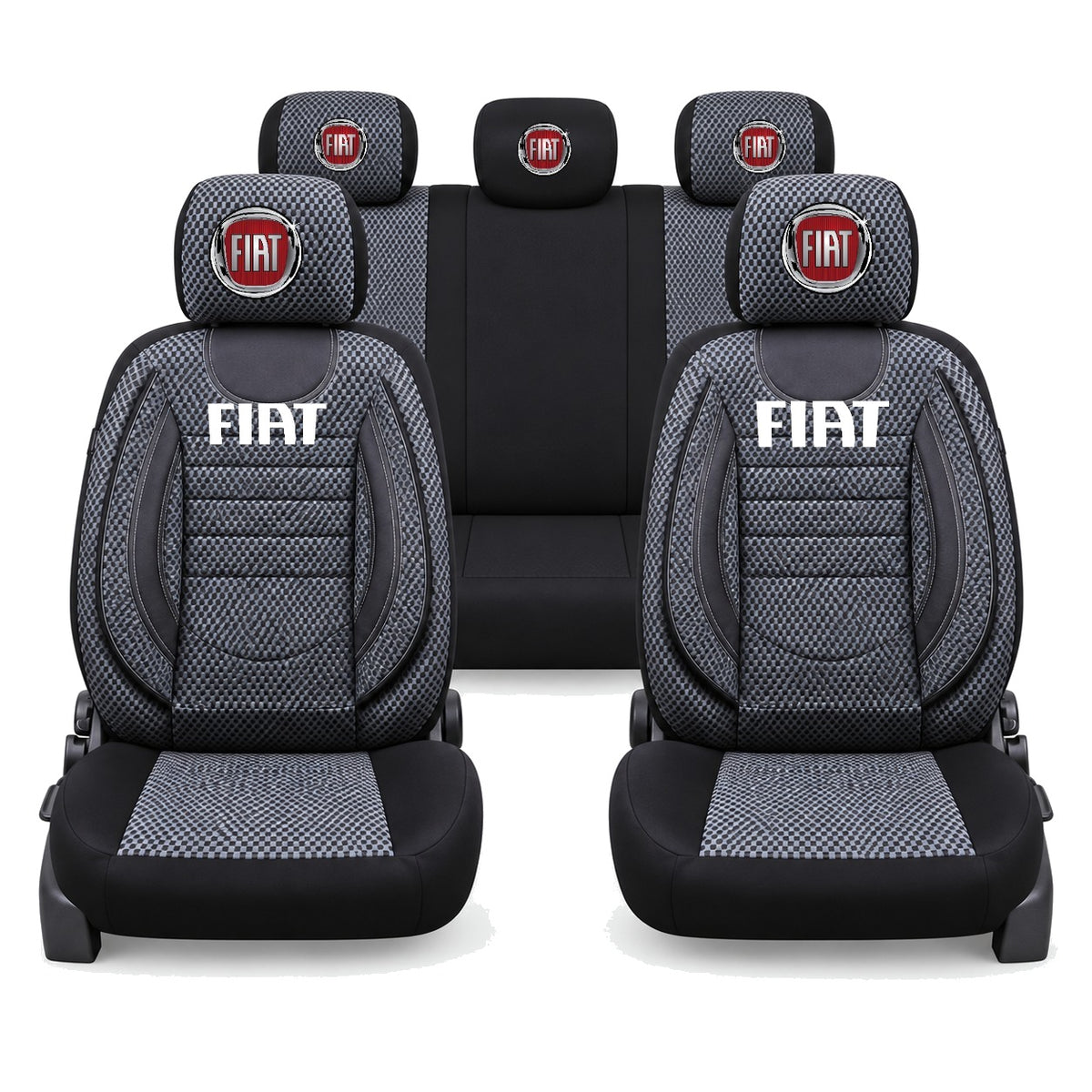 Set Huse Scaune Universale City, Gri cu Negru Personalizate cu Fiat