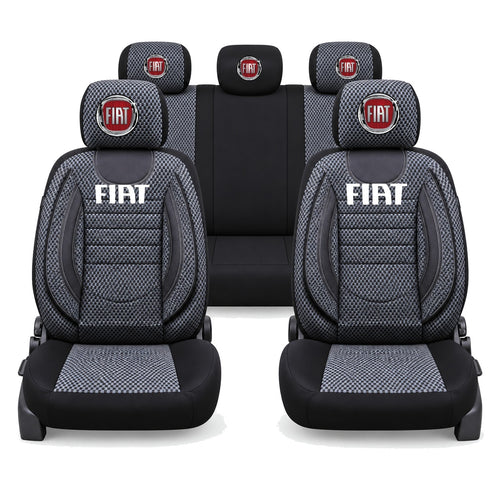 Set Huse Scaune Universale City, Gri cu Negru Personalizate cu Fiat