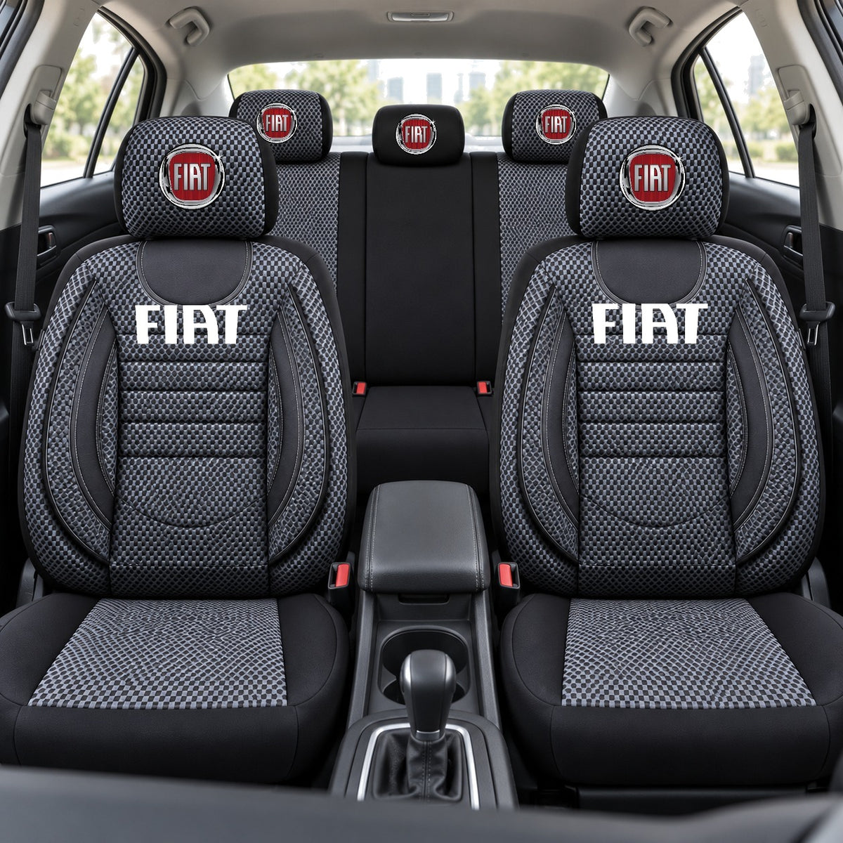 Set Huse Scaune Universale City, Gri cu Negru Personalizate cu Fiat