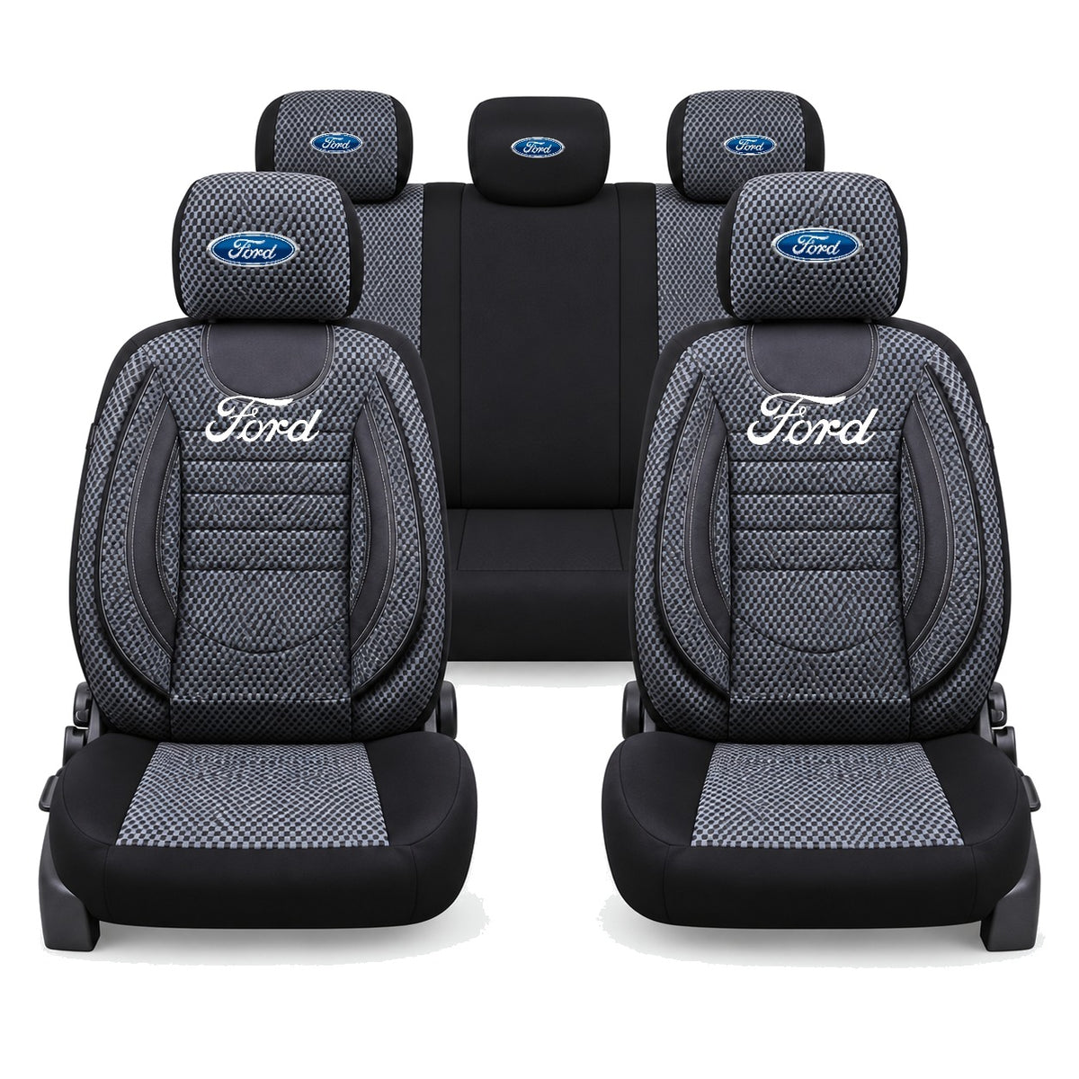Set Huse Scaune Universale City, Gri cu Negru Personalizate cu Ford