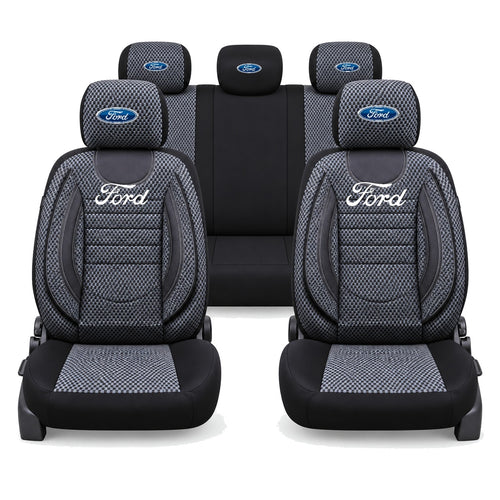 Set Huse Scaune Universale City, Gri cu Negru Personalizate cu Ford